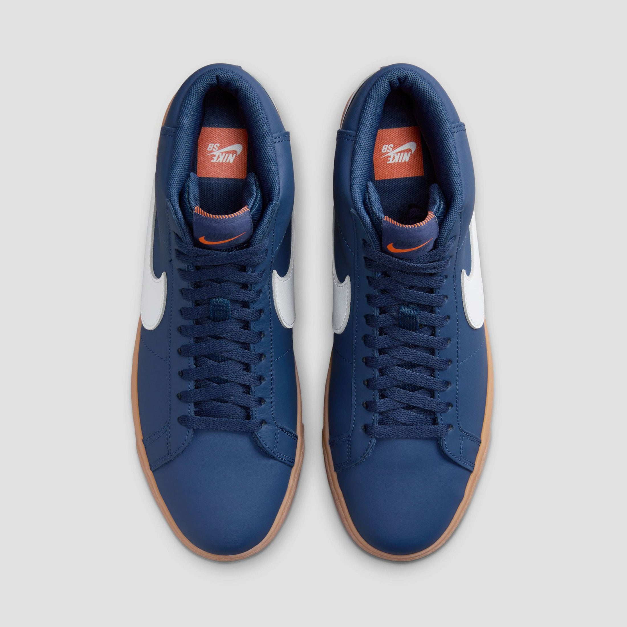 Nike SB Zoom Blazer Mid Skate Shoes Navy / White - Navy - Gum Light Brown