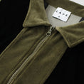 Load image into Gallery viewer, Skateboard Cafe Stripe Full Zip Velour Stripe Shirt Olive / Black
