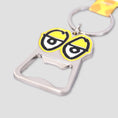 Load image into Gallery viewer, Krooked Eyes Bottle Opener Keychain Polished Nickel / Yellow Fill
