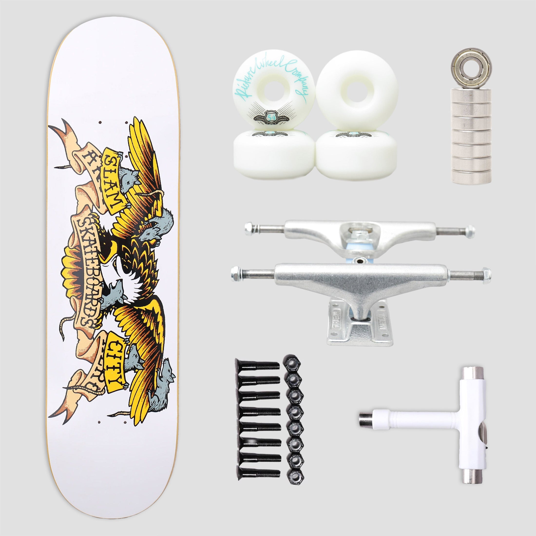 Anti Hero X Slam City Skates 8.25 Classic Eagle Vermin Skateboard Complete White With Tool