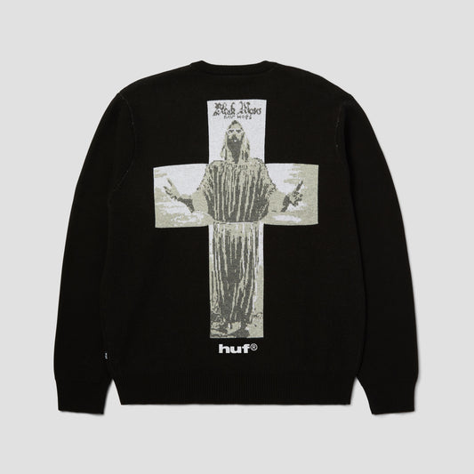 HUF X Isaac Hayes Black Moses Knit Sweater Crew Black