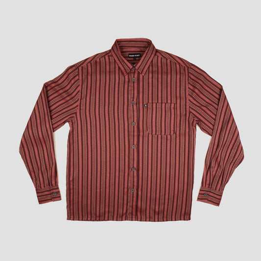 Passport Workers Stripe Longsleeve Shirt Burgundy