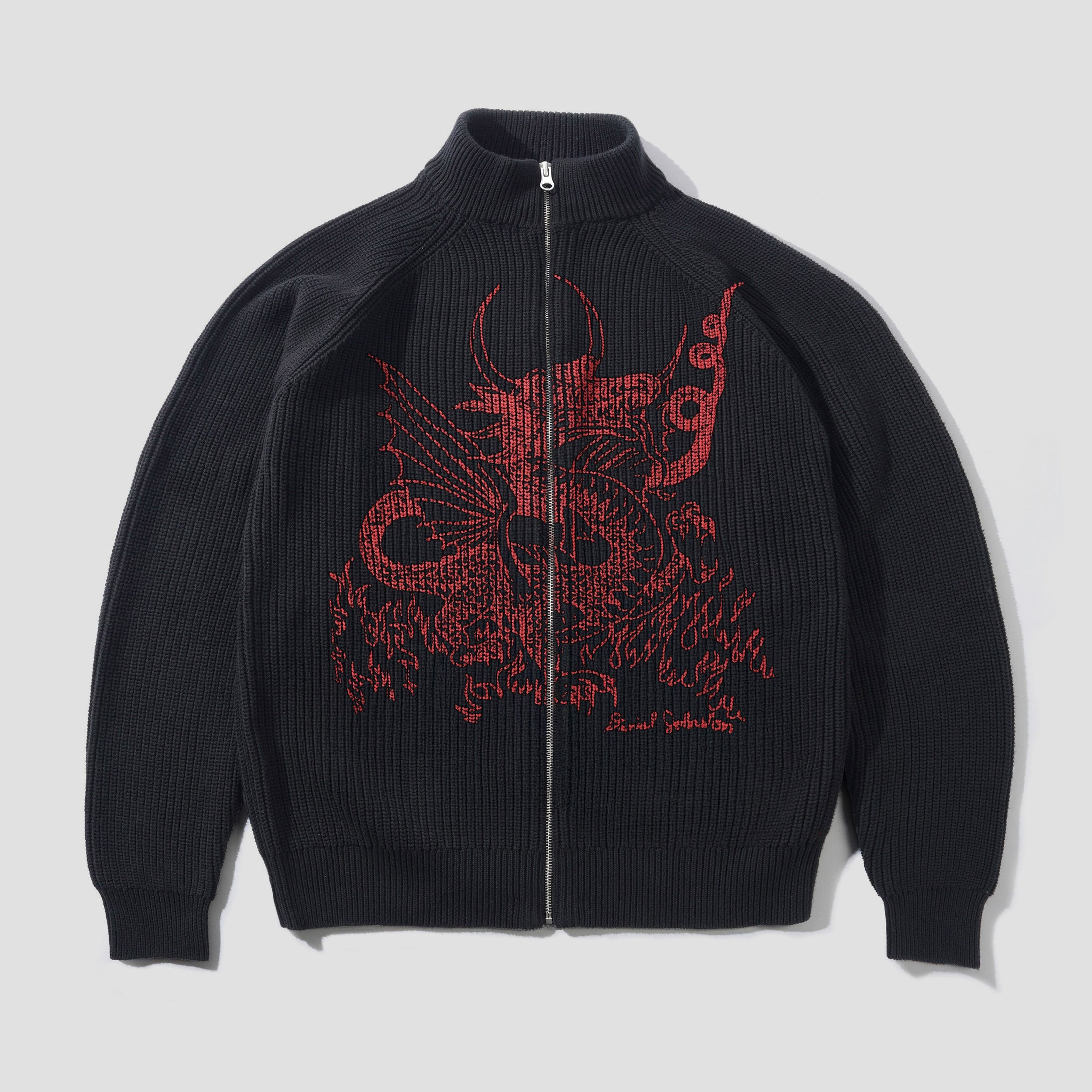 Butter x Daniel Johnston Dragon Knit Zip-Thru Sweater Black / Red