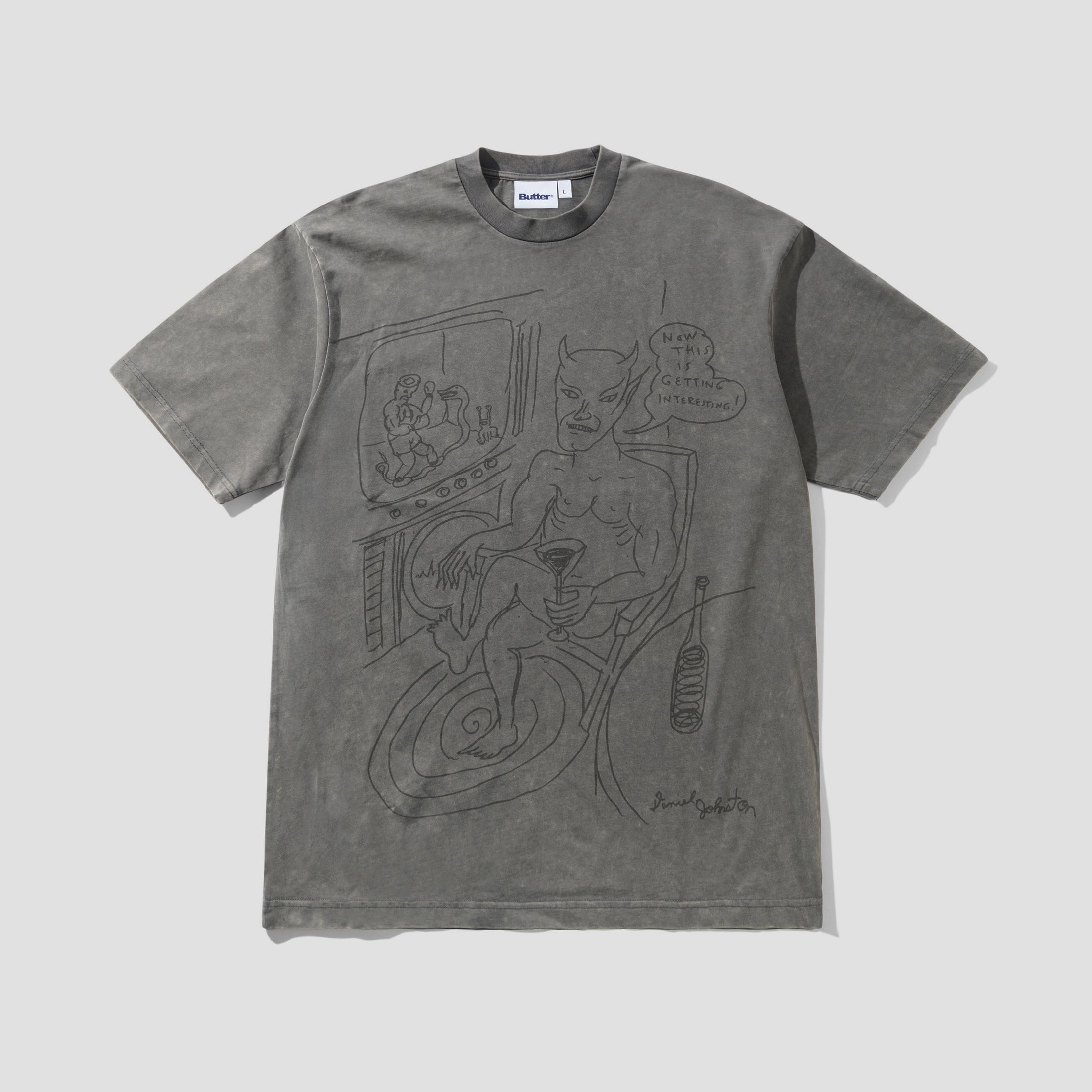 Butter x Daniel Johnston Satan T-Shirt Black Acid Wash