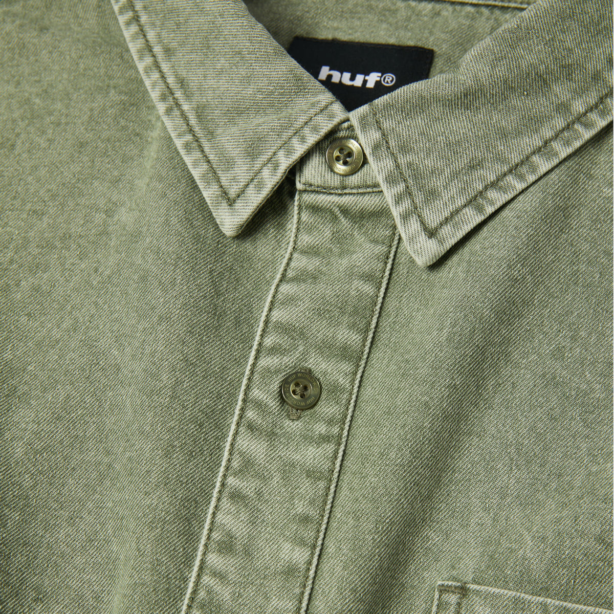 HUF Carson Overdyed Denim Longsleeve Shirt Olive