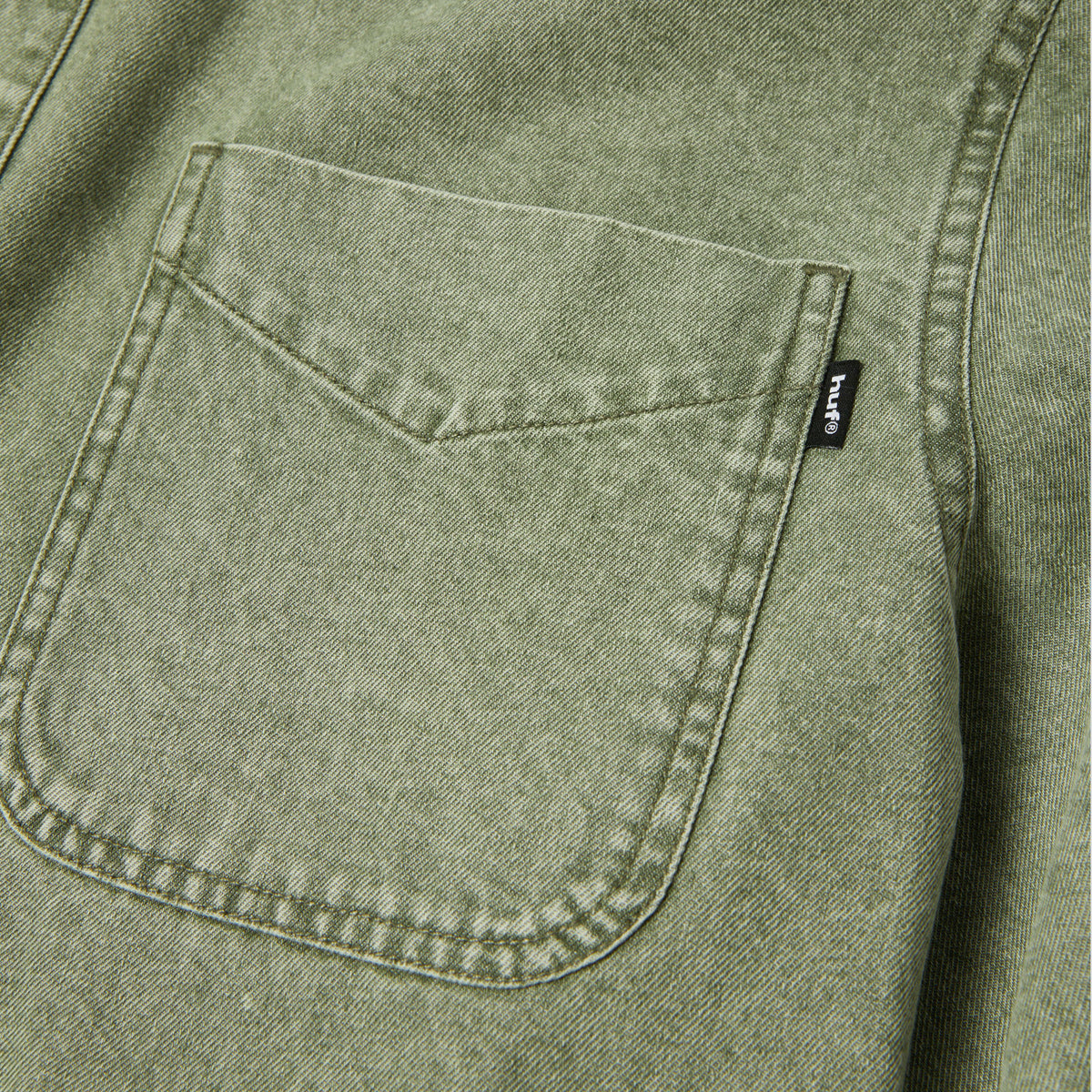 HUF Carson Overdyed Denim Longsleeve Shirt Olive