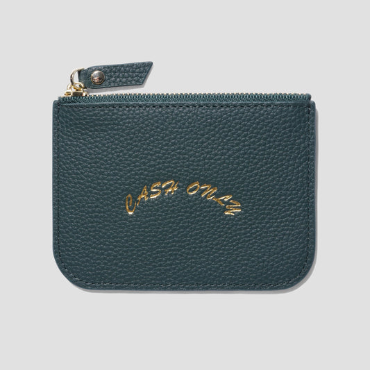 Cash Only Leather Zip Wallet Emerald
