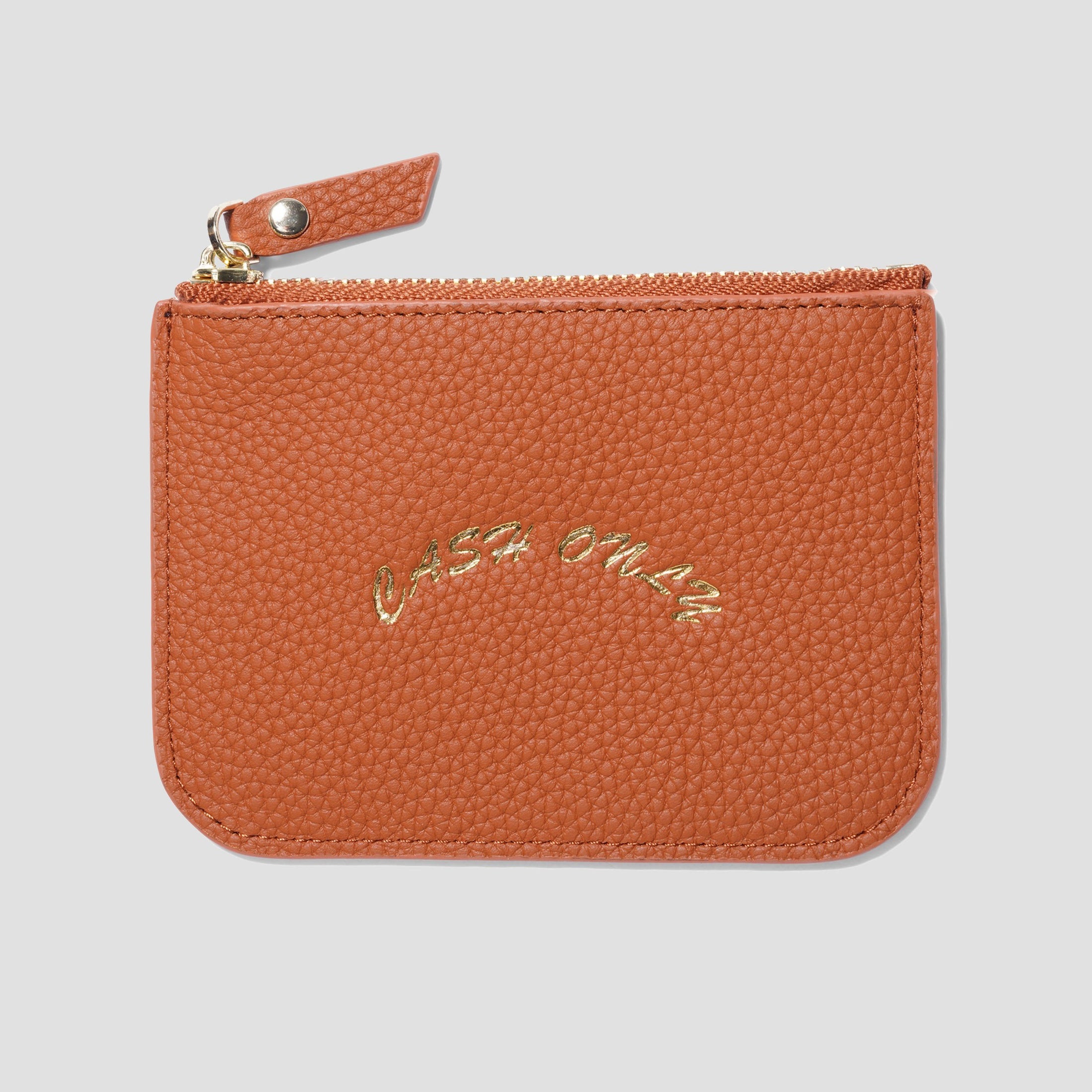 Cash Only Leather Zip Wallet Tan