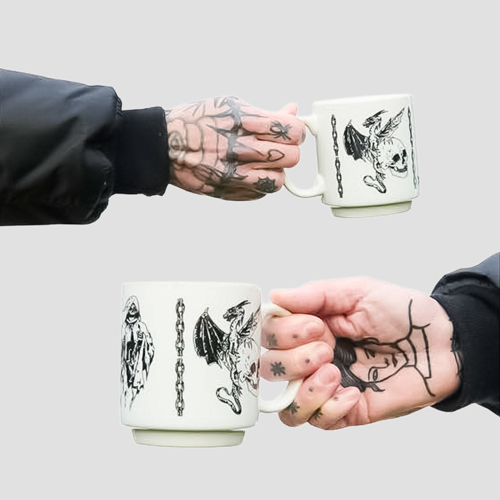 Dungeon Dragon Dies Stacking Mug White