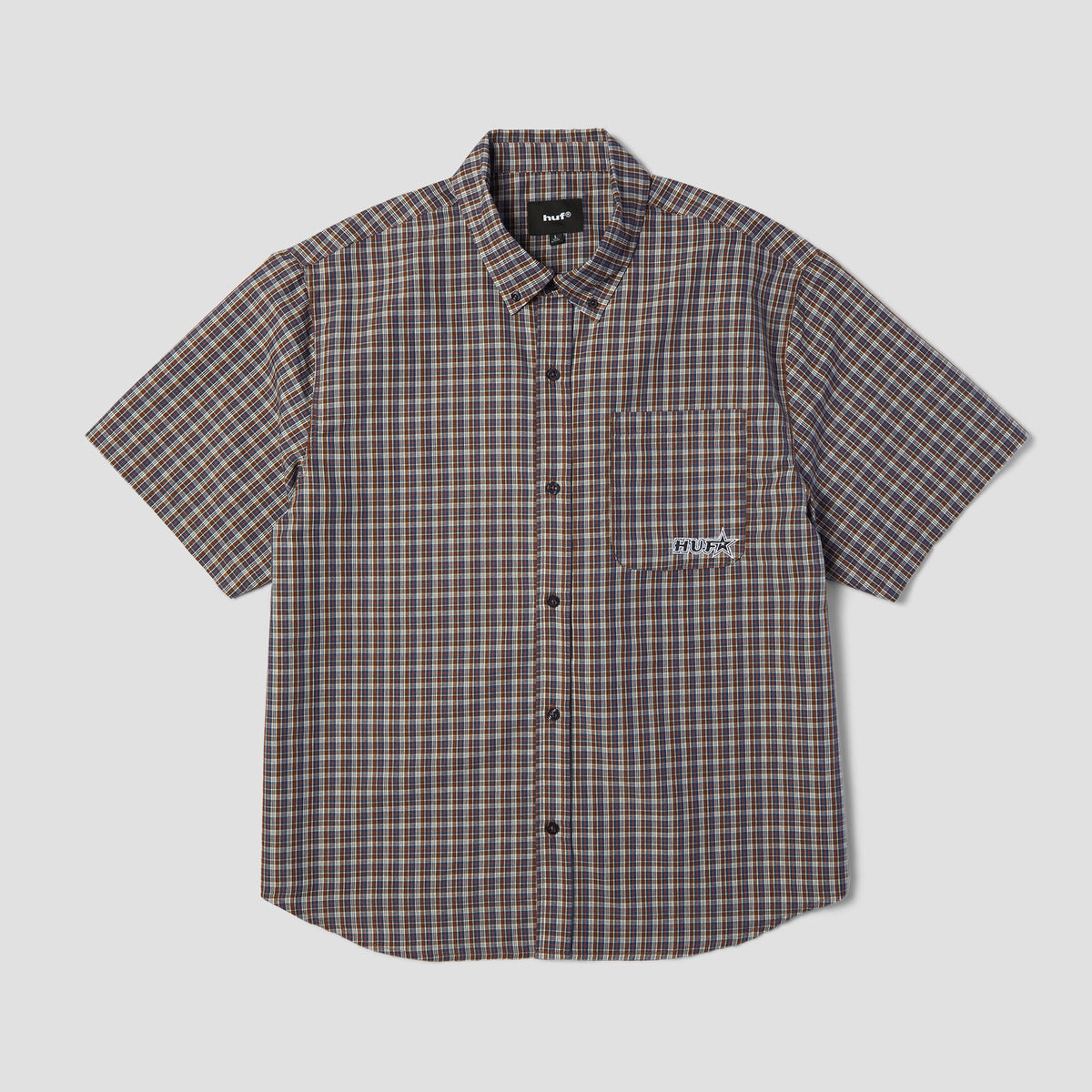 HUF Galaxy Plaid Shortsleeve Woven Top Dark Brown