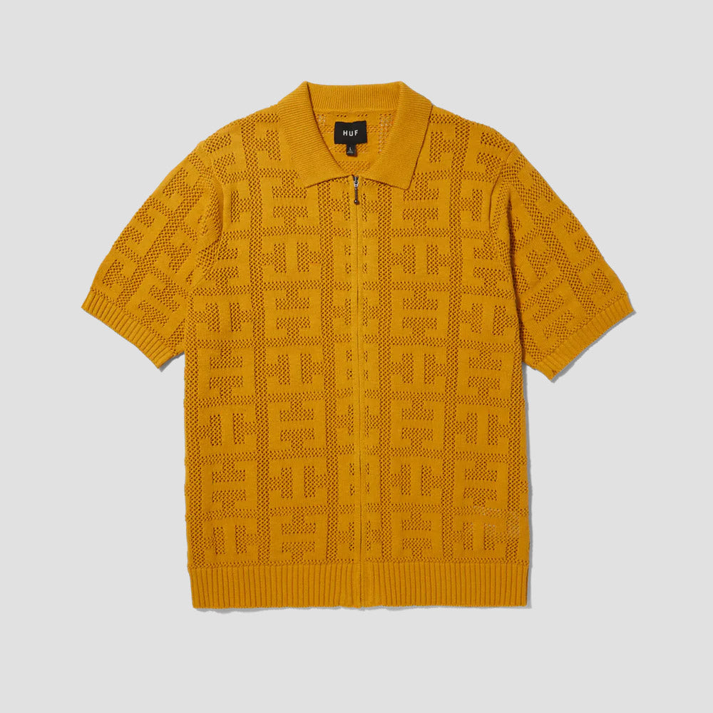 HUF Monogram Jacquard Zip Sweater Dijon