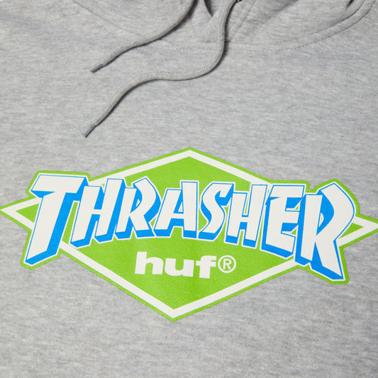 HUF x Thrasher Logo Hoodie Heather Grey
