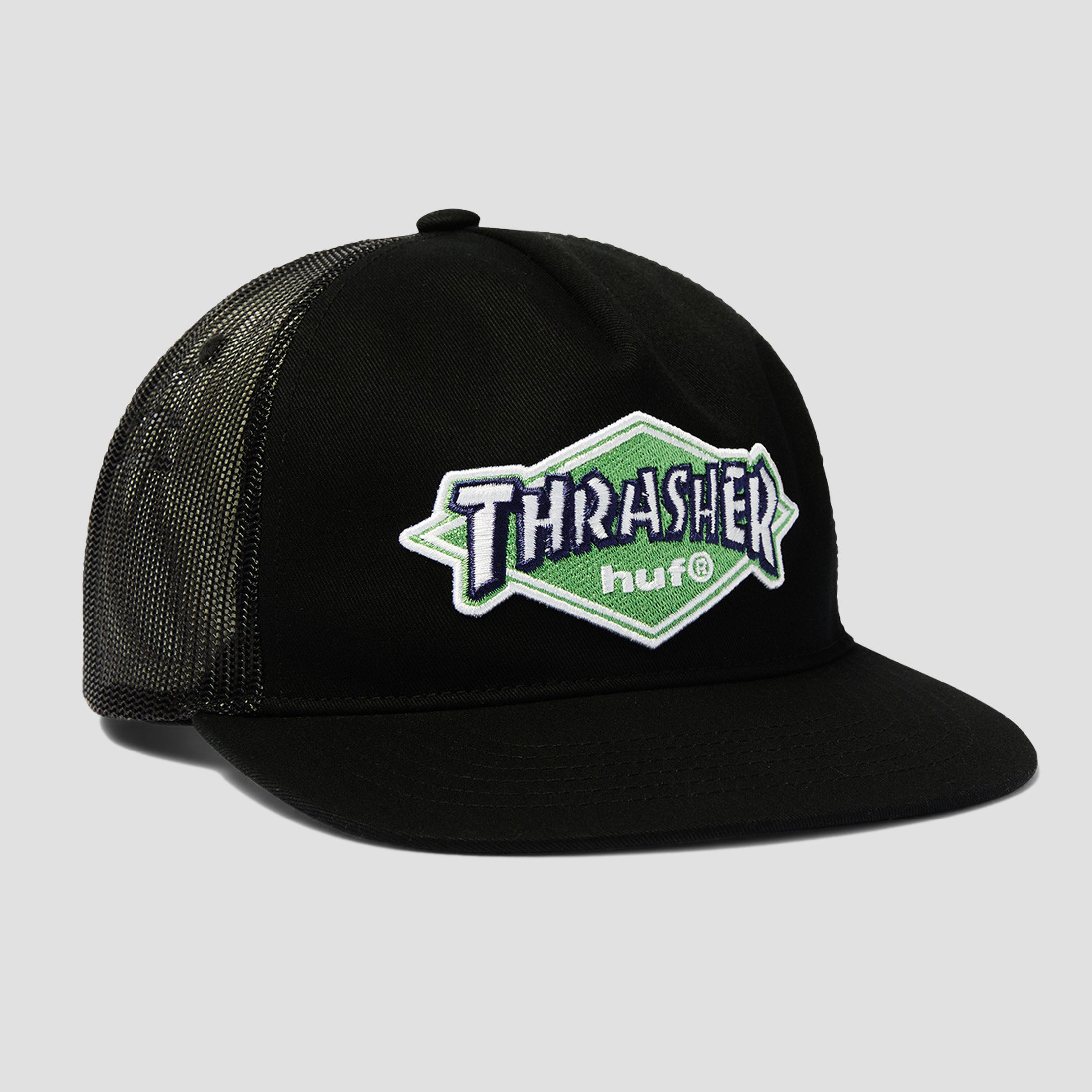 HUF x Thrasher Logo Twill Trucker Black
