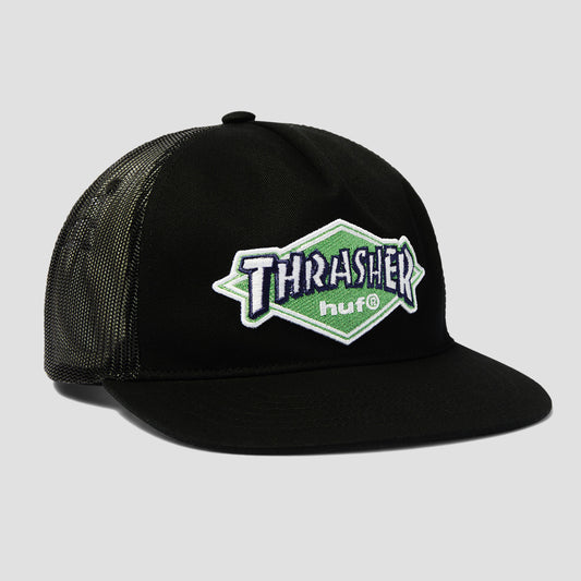 HUF x Thrasher Logo Twill Trucker Black