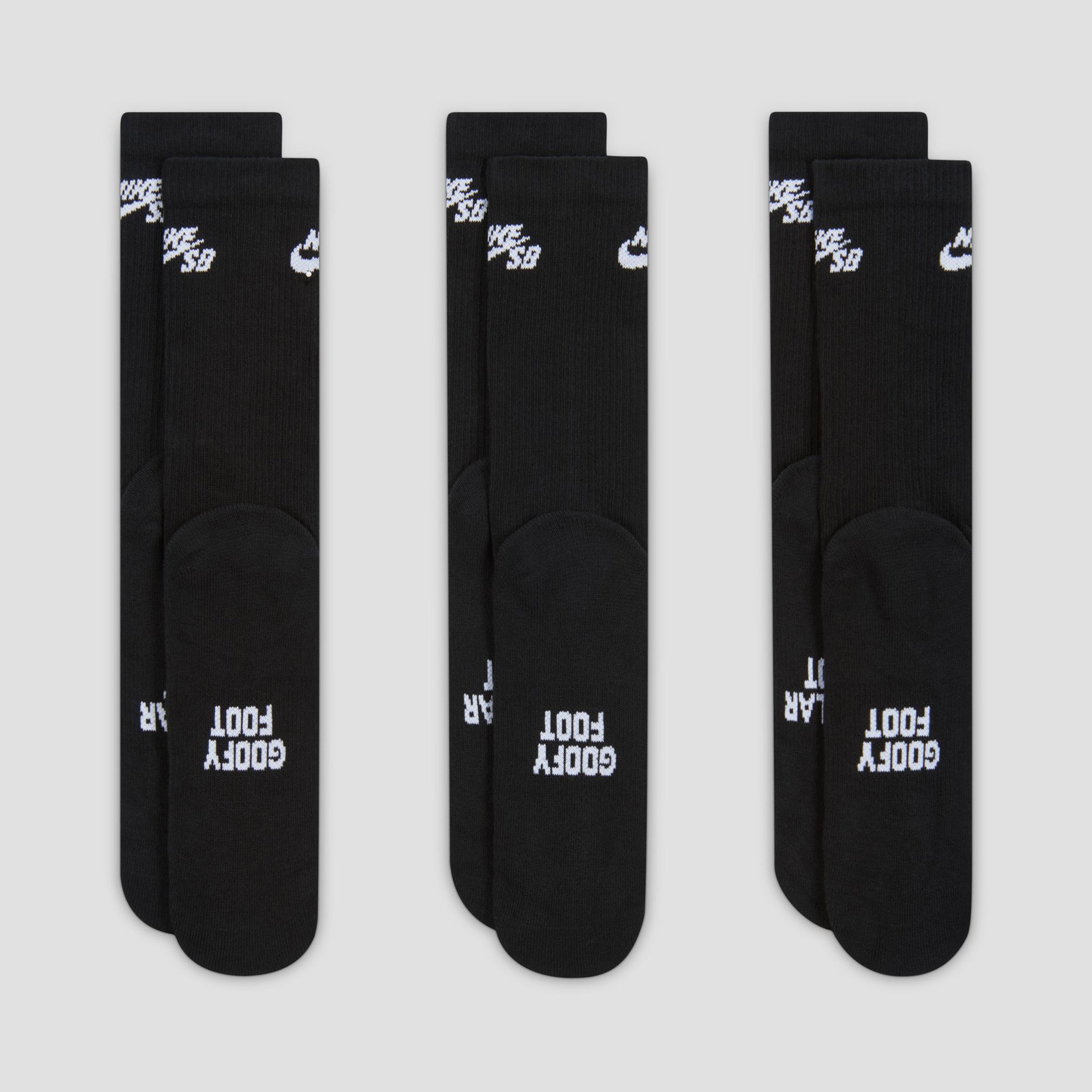 Nike SB Everyday Elevated Crew Socks 3 Pairs Black