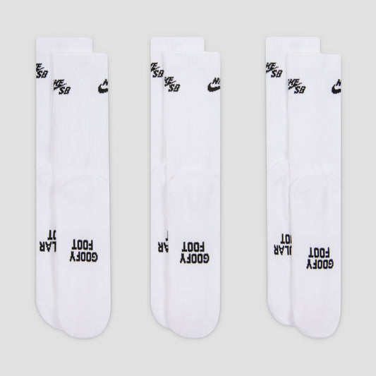 Nike SB Everyday Elevated Crew Socks 3 Pairs White