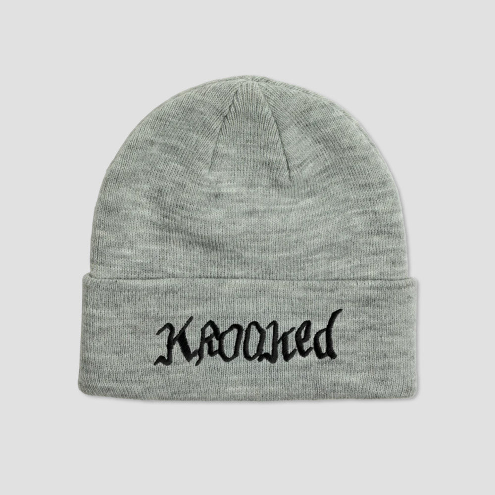 Krooked Double OK Script Cuff Beanie Heather Grey