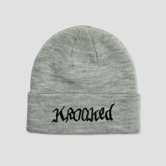 Krooked Double OK Script Cuff Beanie Heather Grey