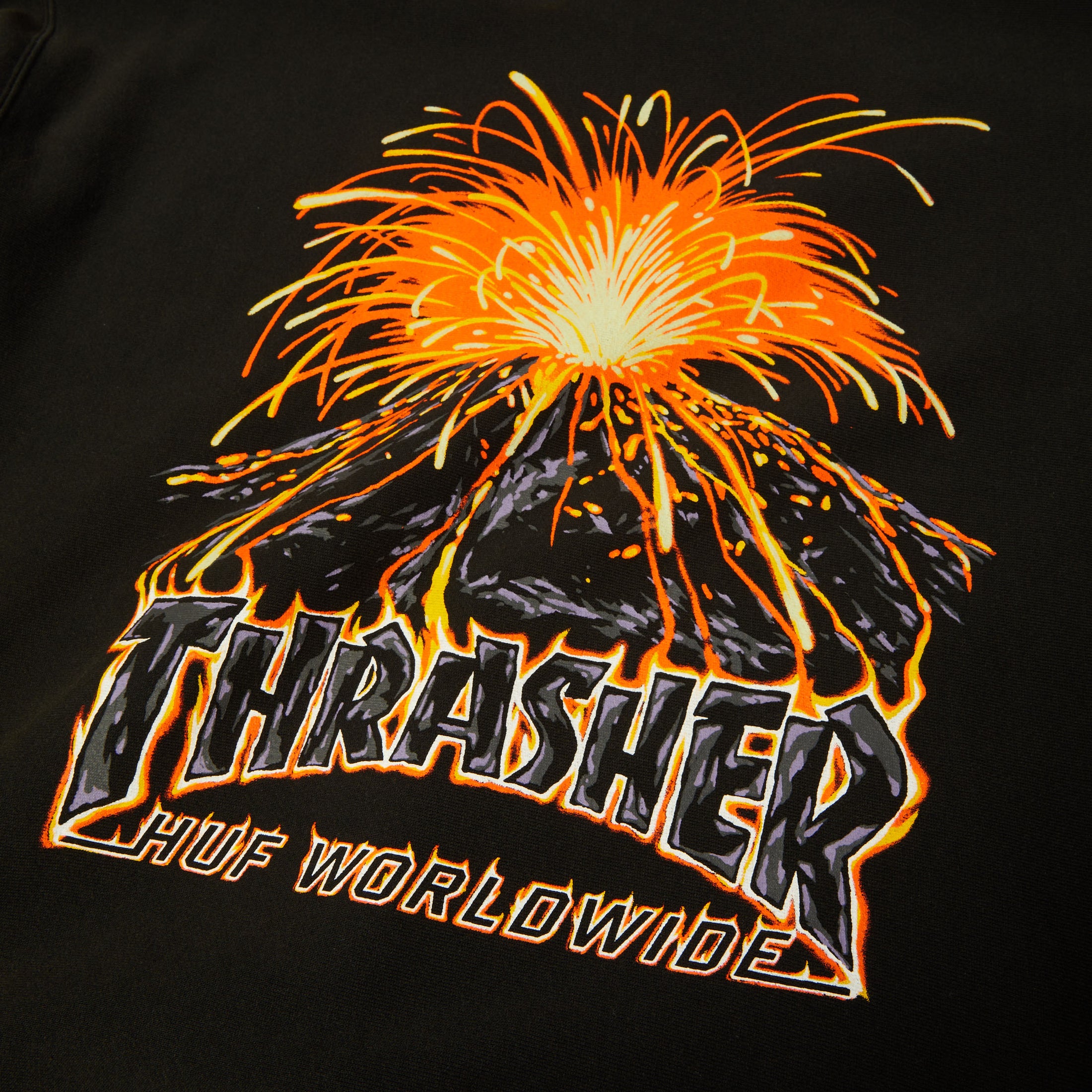HUF x Thrasher Meltdown Heavyweight Hoodie Washed Black