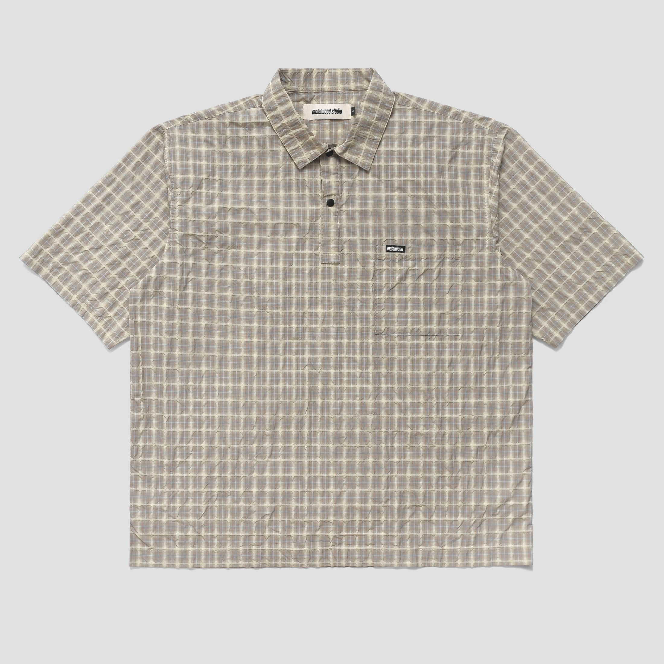 Metalwood Oversized Snap Top Polo Tan Plaid