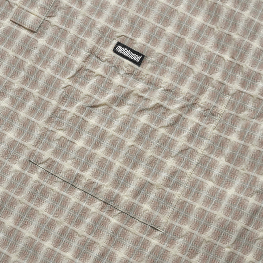 Metalwood Oversized Snap Top Polo Tan Plaid