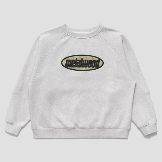 Metalwood Plaid Oval Logo Raglan Crewneck Sweatshirt Heather Grey