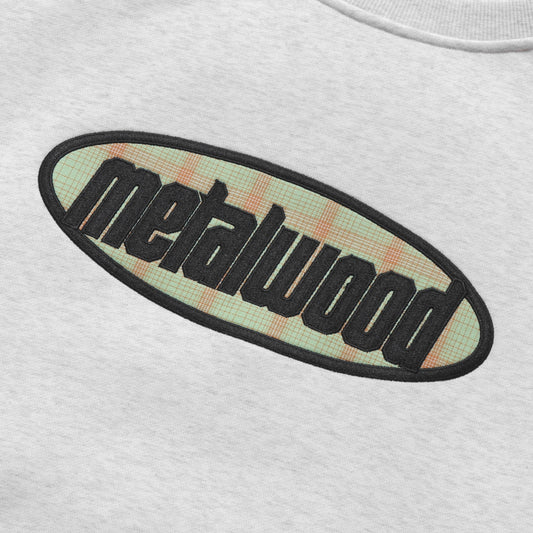 Metalwood Plaid Oval Logo Raglan Crewneck Sweatshirt Heather Grey