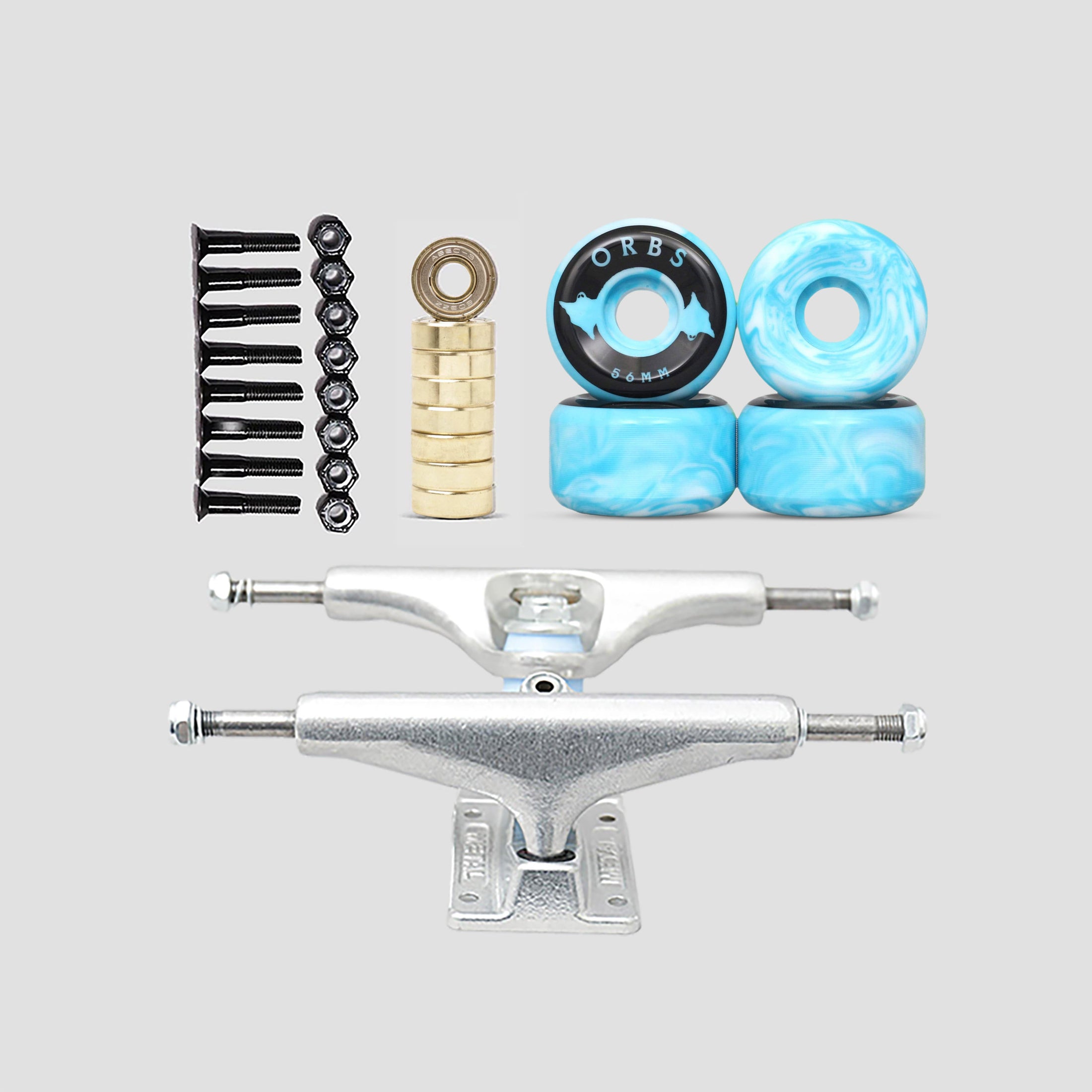 Orbs Swirl Silver Blue / White 56mm Undercarriage Kit 5.5" (8.25"- 8.5")