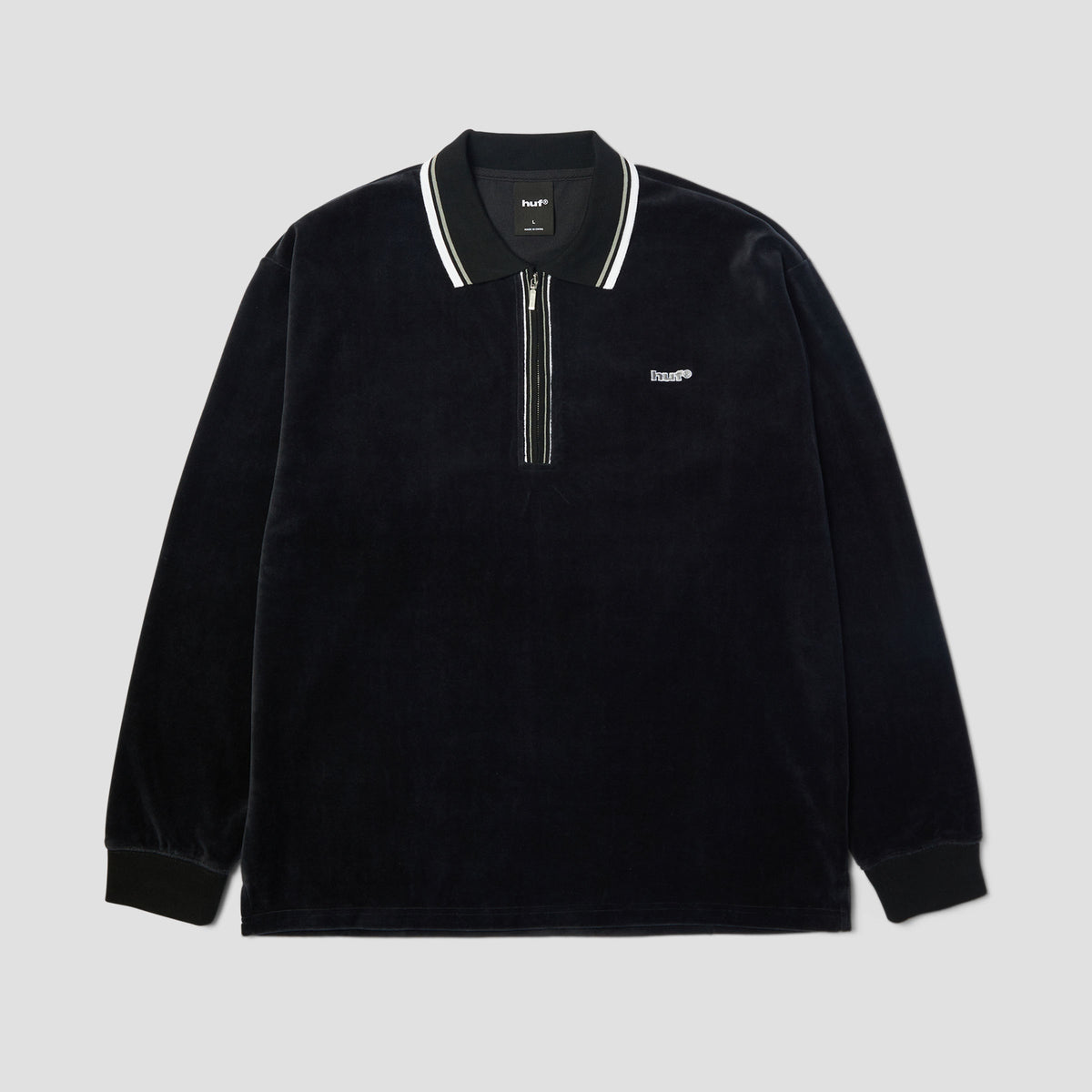 HUF Parker Velour Longsleeve Polo Black