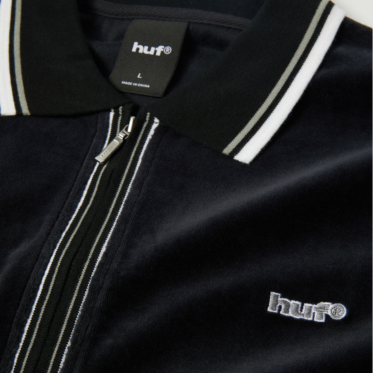 HUF Parker Velour Longsleeve Polo Black