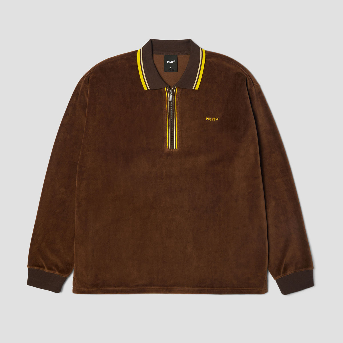 HUF Parker Velour Longsleeve Polo Brown