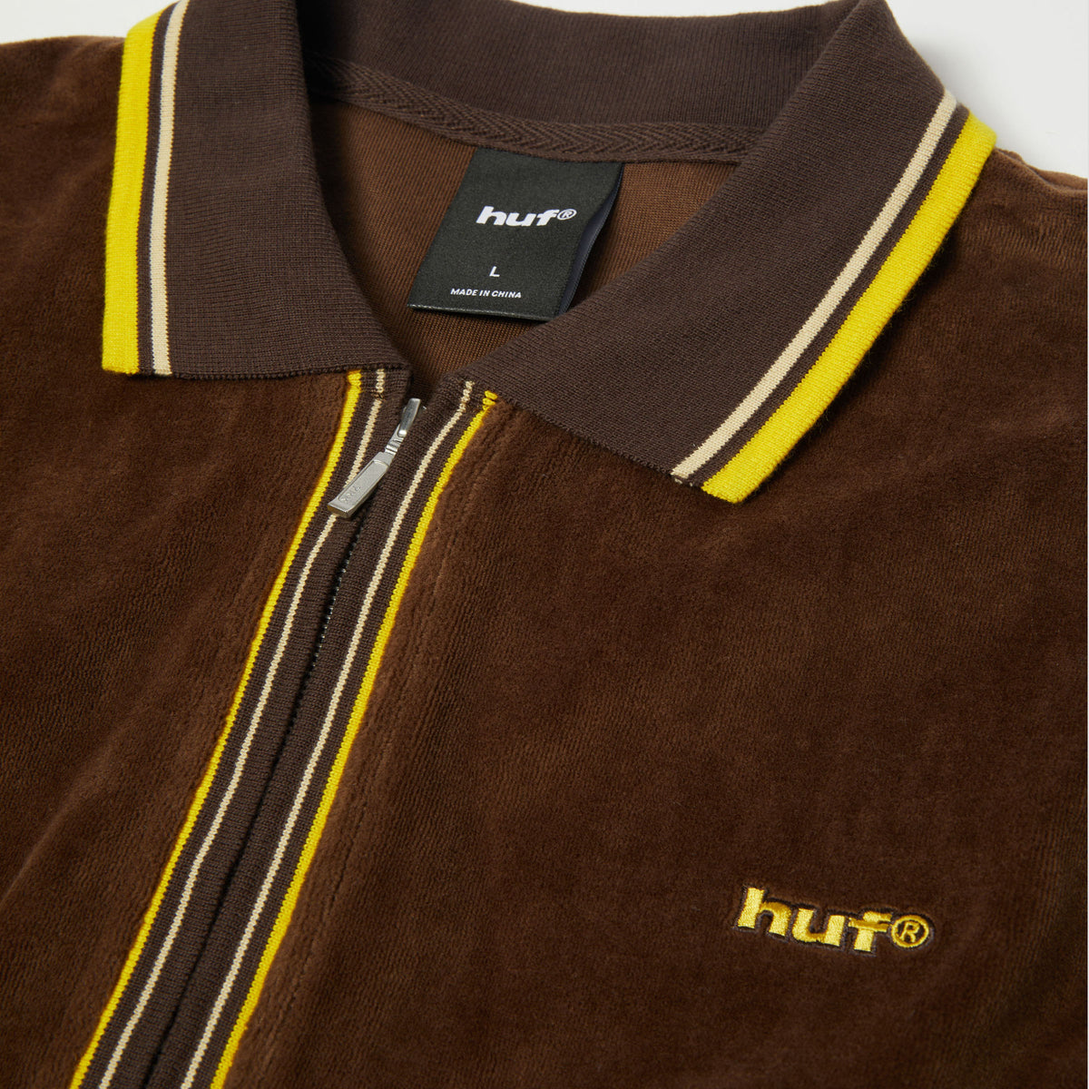 HUF Parker Velour Longsleeve Polo Brown