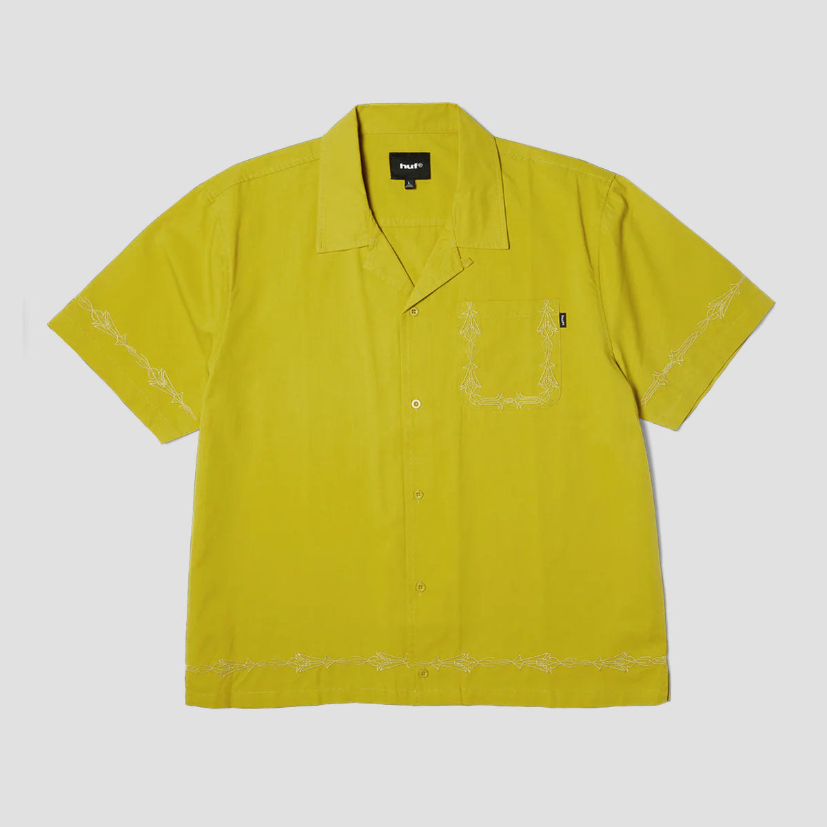 HUF Pinstripe Embroidered Shortsleeve Resort Shirt Avocado