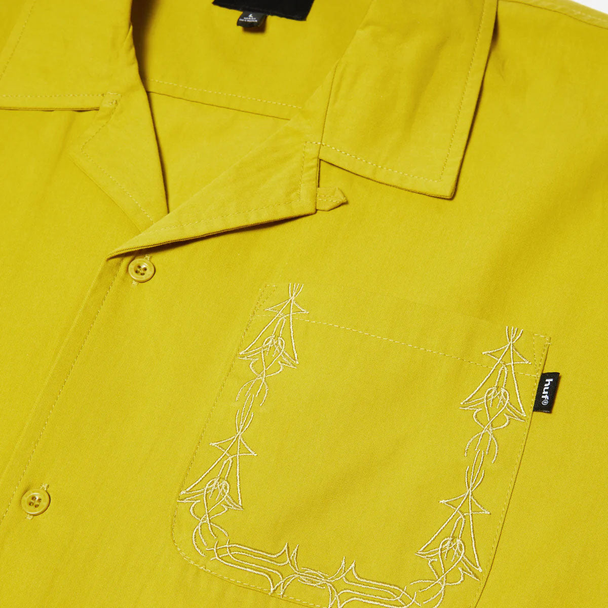 HUF Pinstripe Embroidered Shortsleeve Resort Shirt Avocado