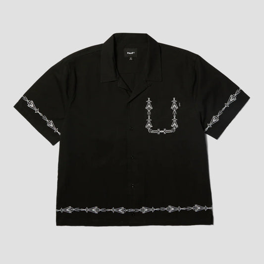 HUF Pinstripe Embroidered Shortsleeve Resort Shirt Black