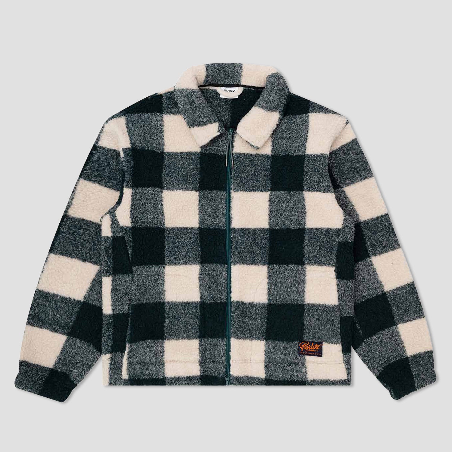 Parlez Province Check Sherpa Jacket Deep Green