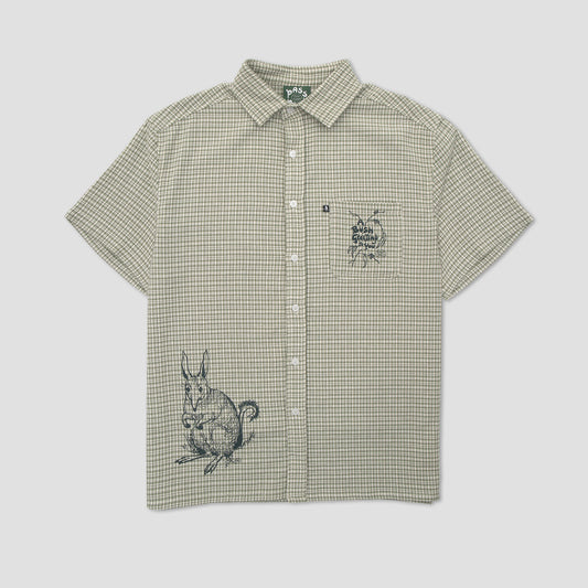 Passport Bush Greeting Workers Check Shortsleeve Shirt Moss Green