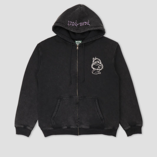 Passport Webbed Bed Zip Hoodie Acid Black