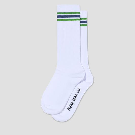 Polar Long Rib Socks Stripes White / Green / Blue