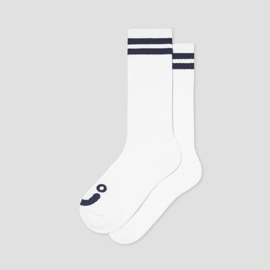 Polar Happy Sad Rib Socks Long White / Navy