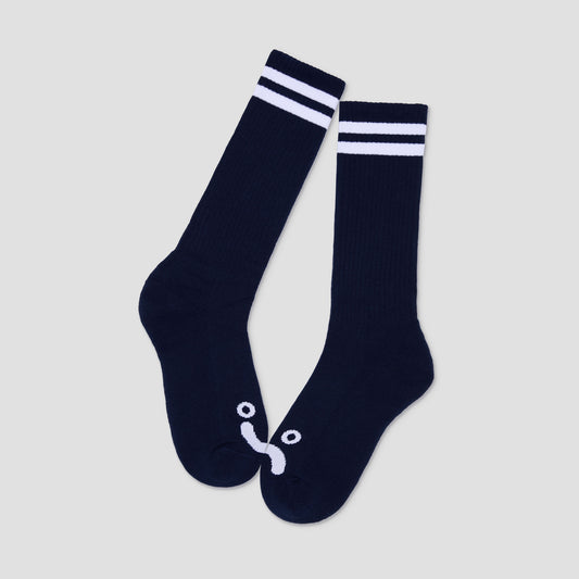 Polar Happy Sad Rib Socks Long Navy / White