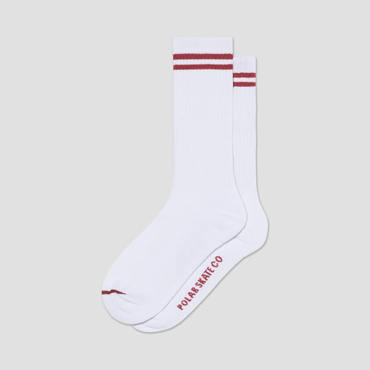 Polar Rib Long 2 Stripes Socks White / Cherry