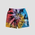 Load image into Gallery viewer, RIPNDIP Rubber Logo Sweat Shorts Sunburst Spiral Tie Dye
