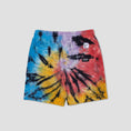 Load image into Gallery viewer, RIPNDIP Rubber Logo Sweat Shorts Sunburst Spiral Tie Dye
