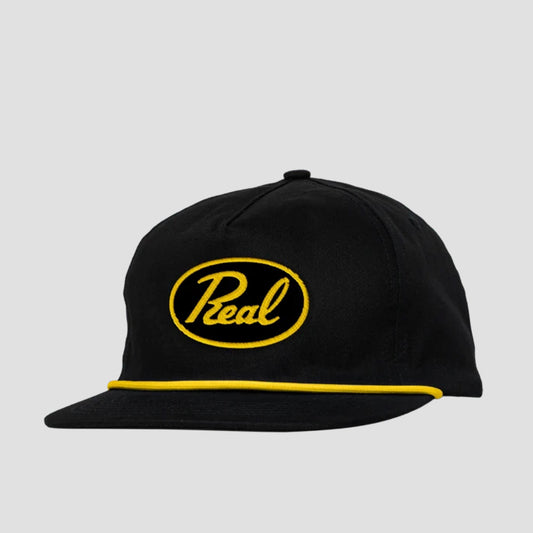 Real Scripted 5 Panel Snapback Cap Black / Yellow