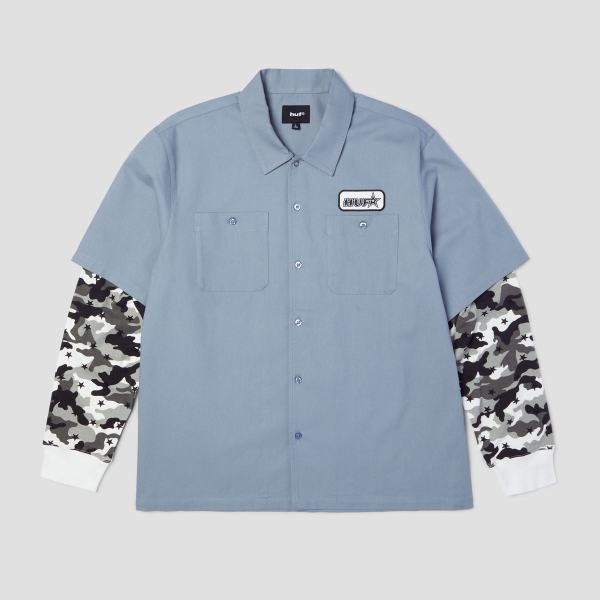 HUF Shadows Longsleeve Work Shirt Light Blue