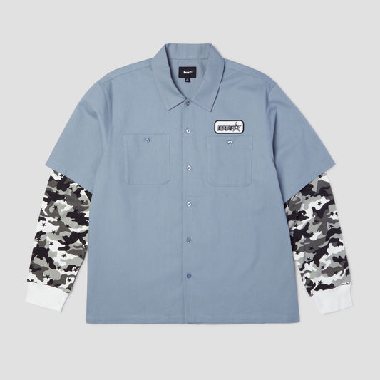 HUF Shadows Longsleeve Work Shirt Light Blue