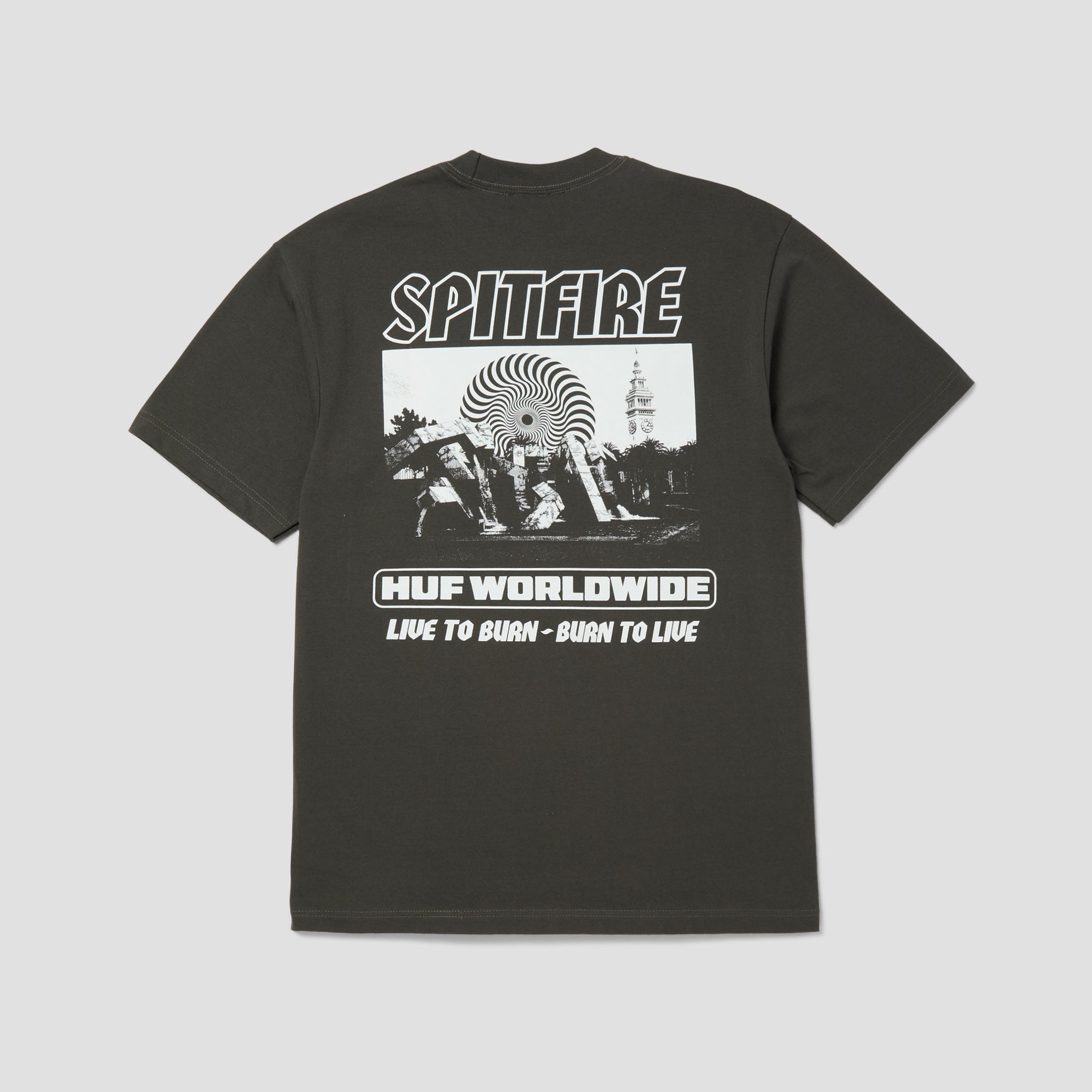 HUF x Spitfire Burn Heavyweight T-Shirt Washed Black