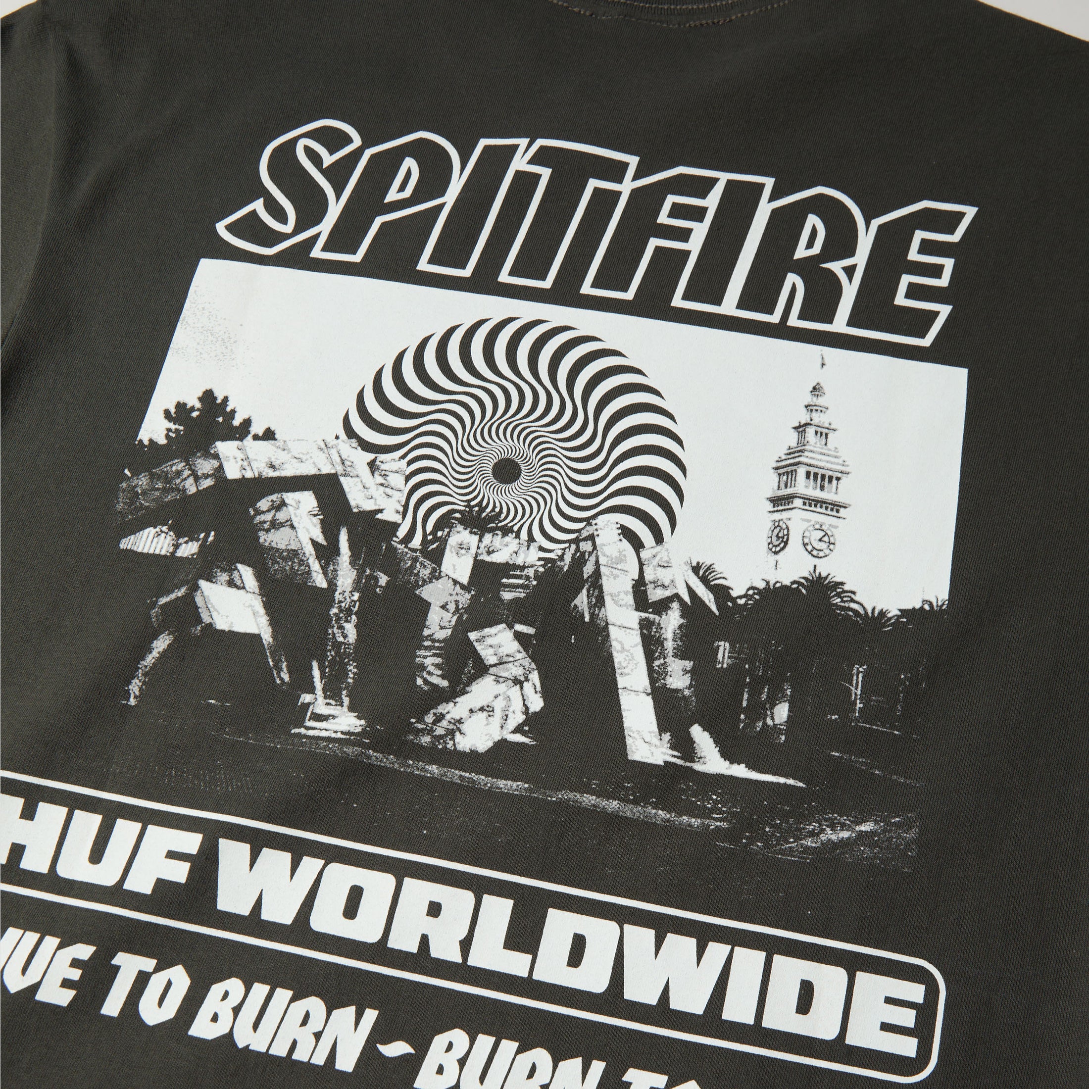 HUF x Spitfire Burn Heavyweight T-Shirt Washed Black