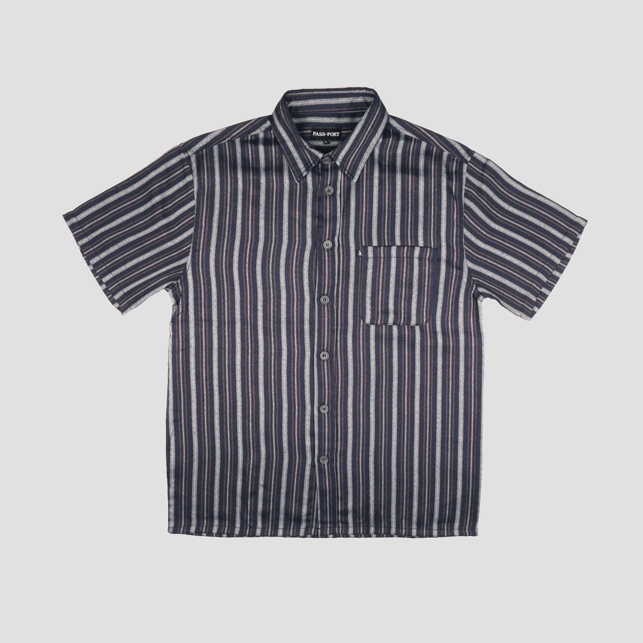 Passport Workers Stripe Shortsleeve Shirt Navy
